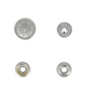 Bouton pression Compas en vieux nickel, accessoire de 15mm de la marque Line 24, visible en zoom pour vêtement ou textile.