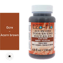 Teinture 2 en 1 pour cuir Eco-Flo, 130ml, couleur ocre / acorn brown, applicateur et fini sur cuir naturel.