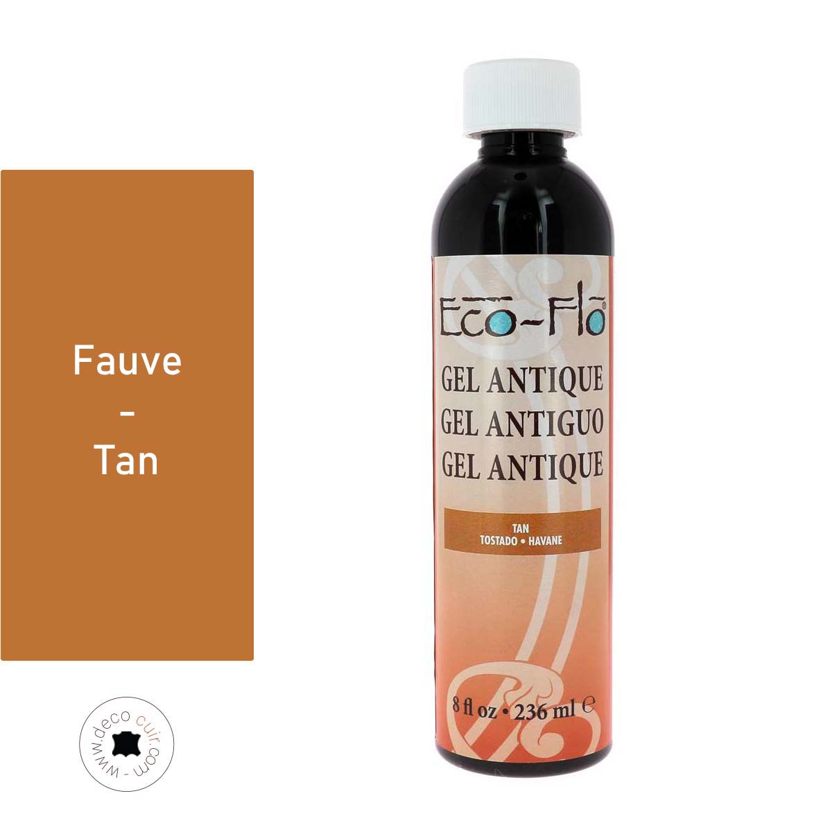 Teinture pour cuir Eco-Flo Gel Antique FAUVE/TAN, 236ml, teintures et peintures pour restaurer et colorer le cuir.