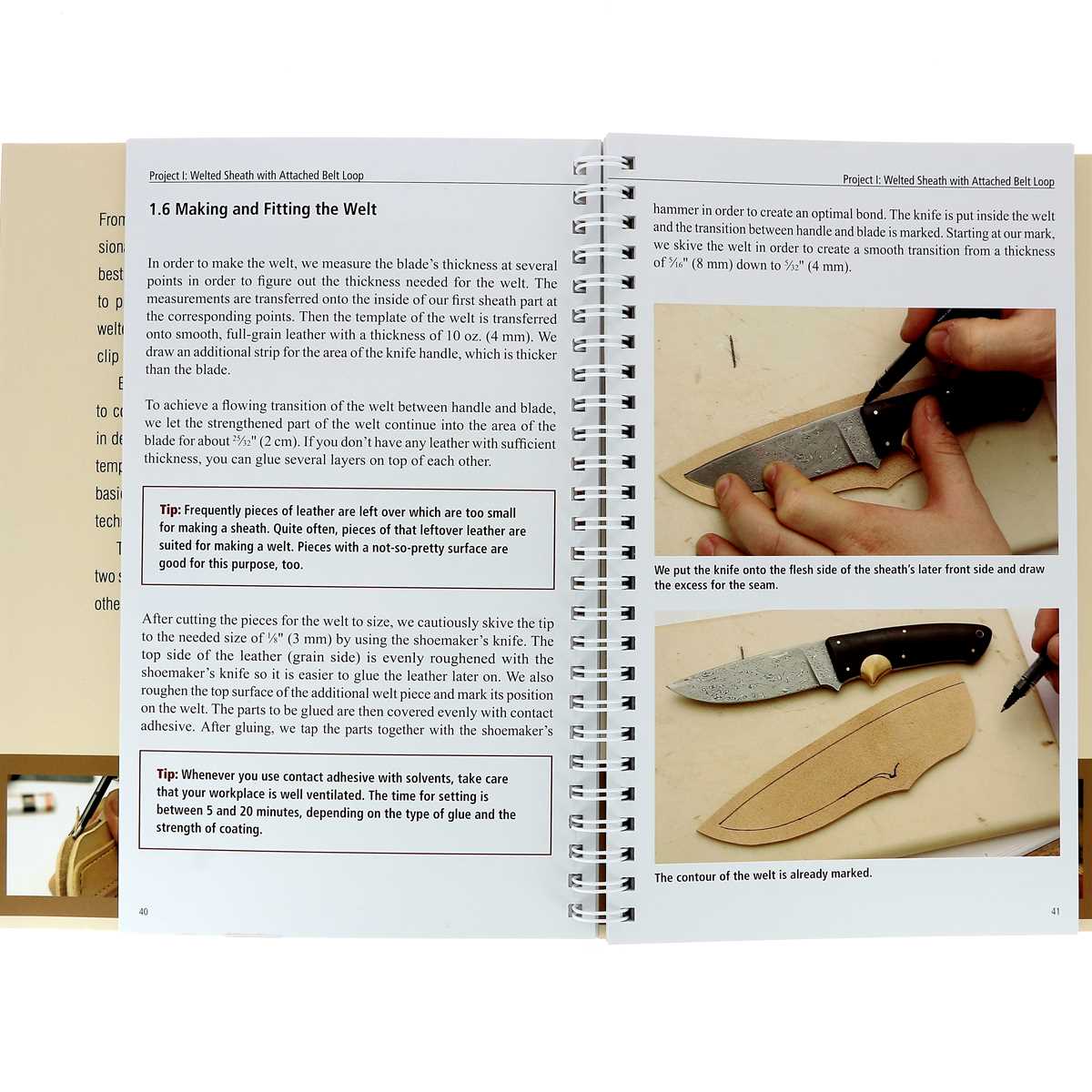 Livre Tandy Leather "Making Leather Knife Sheaths" Volume 2 pour créer des étuis à couteaux en cuir, illustration de la couverture.