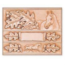 Calque réutilisable pour transfert de motifs sur cuir avec feuilles et chevaux, outil Tandy Leather, design détaillé.