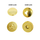 Fermoir TOP magnétique à riveter rond en métal doré pour accessoires en cuir, vue rapprochée.