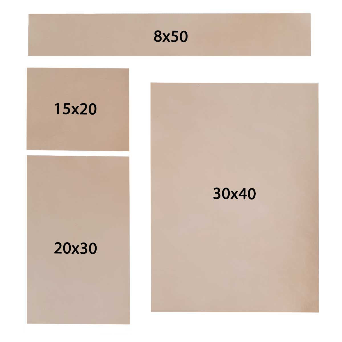 Morceau de cuir de vachette tannage végétal naturel, pièce de qualité pour artisanat ou maroquinerie, couleur marron clair.