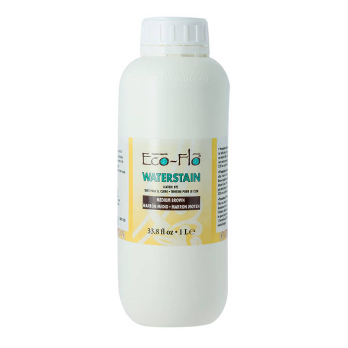 Teinture Eco-Flo Waterstain marron moyen dans un flacon d’un litre, idéale pour teindre et peindre les surfaces en bois.