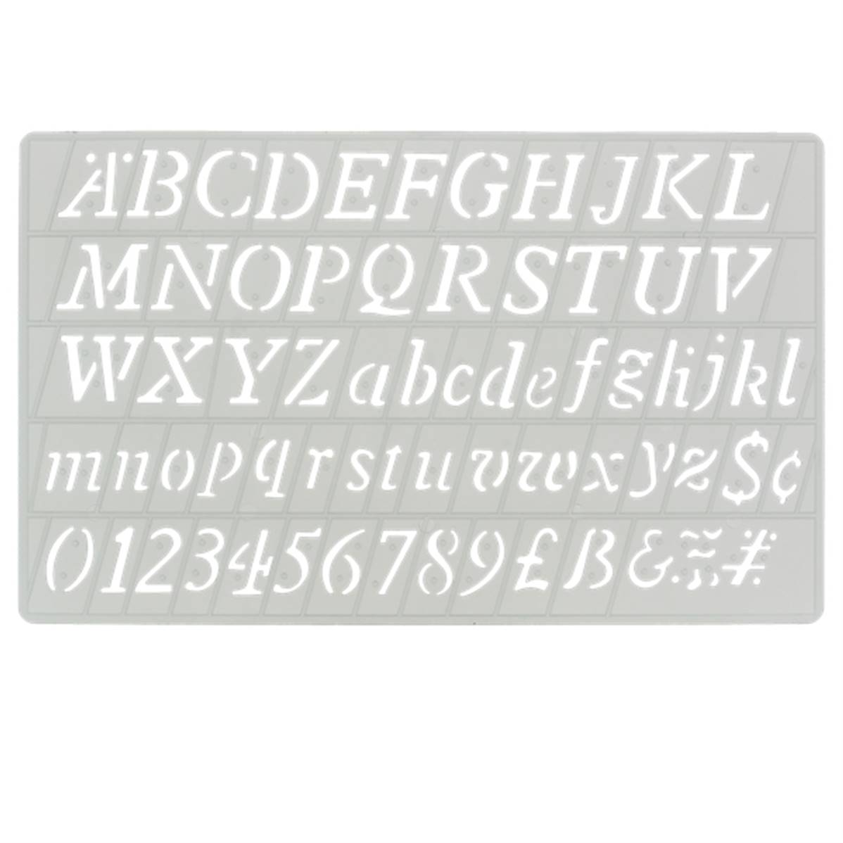 Outils Trace-lettres en italique avec majuscules, minuscules, chiffres et symboles, hauteur 20 mm, pour apprentissage.