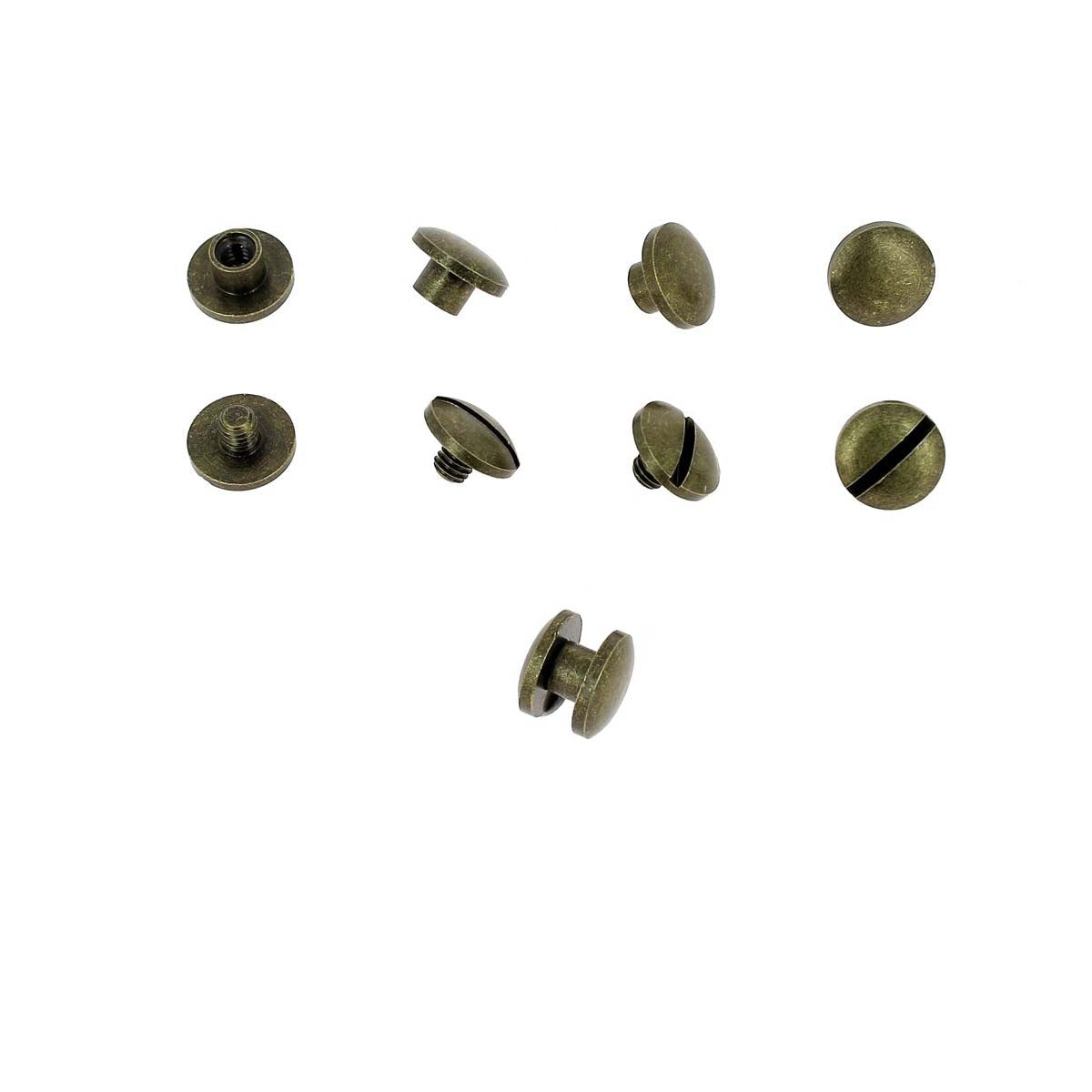 Lot de vis Chicago bombées en laiton vieilli, diamètre 8mm, entraxe 3mm, accessoires Deco Cuir pour meubles ou projets.