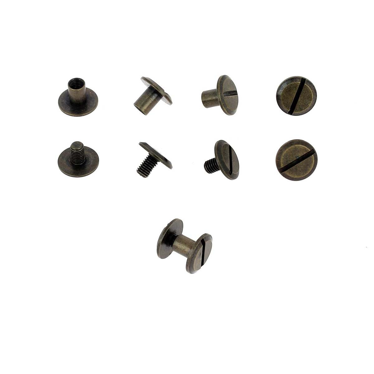 Lot de vis Chicago en laiton vieilli, diamètre 9 mm, entraxe 5,5 mm, accessoires Deco Cuir, double rainure.