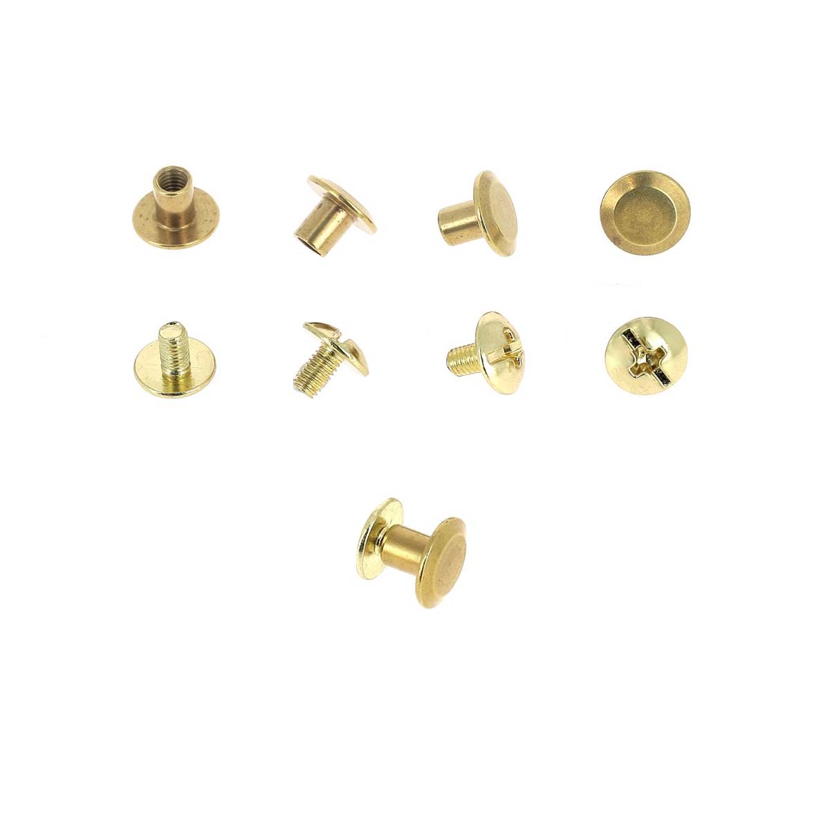 Vis Chicago en laiton, diamètre 9mm, entraxe 5mm, lot d'accessoires de décoration Deco Cuir, pour projets créatifs.