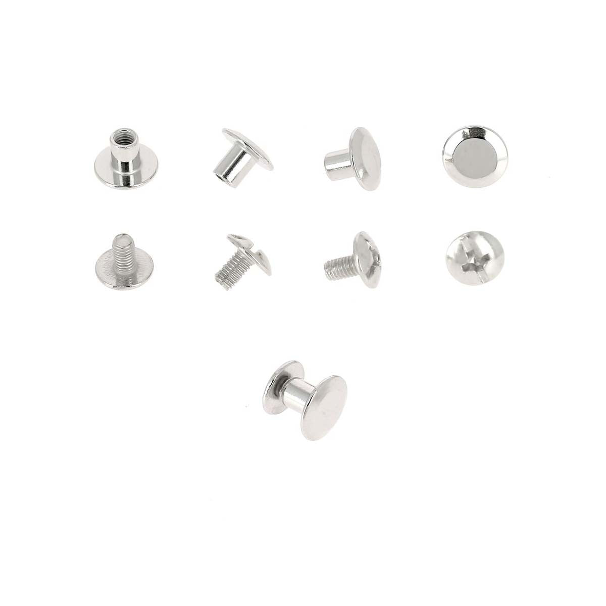 Vis Chicago en métal nickelé, diamètre 9mm, entraxe 5mm, lot d'accessoires Deco Cuir pour cuir ou artisanat.