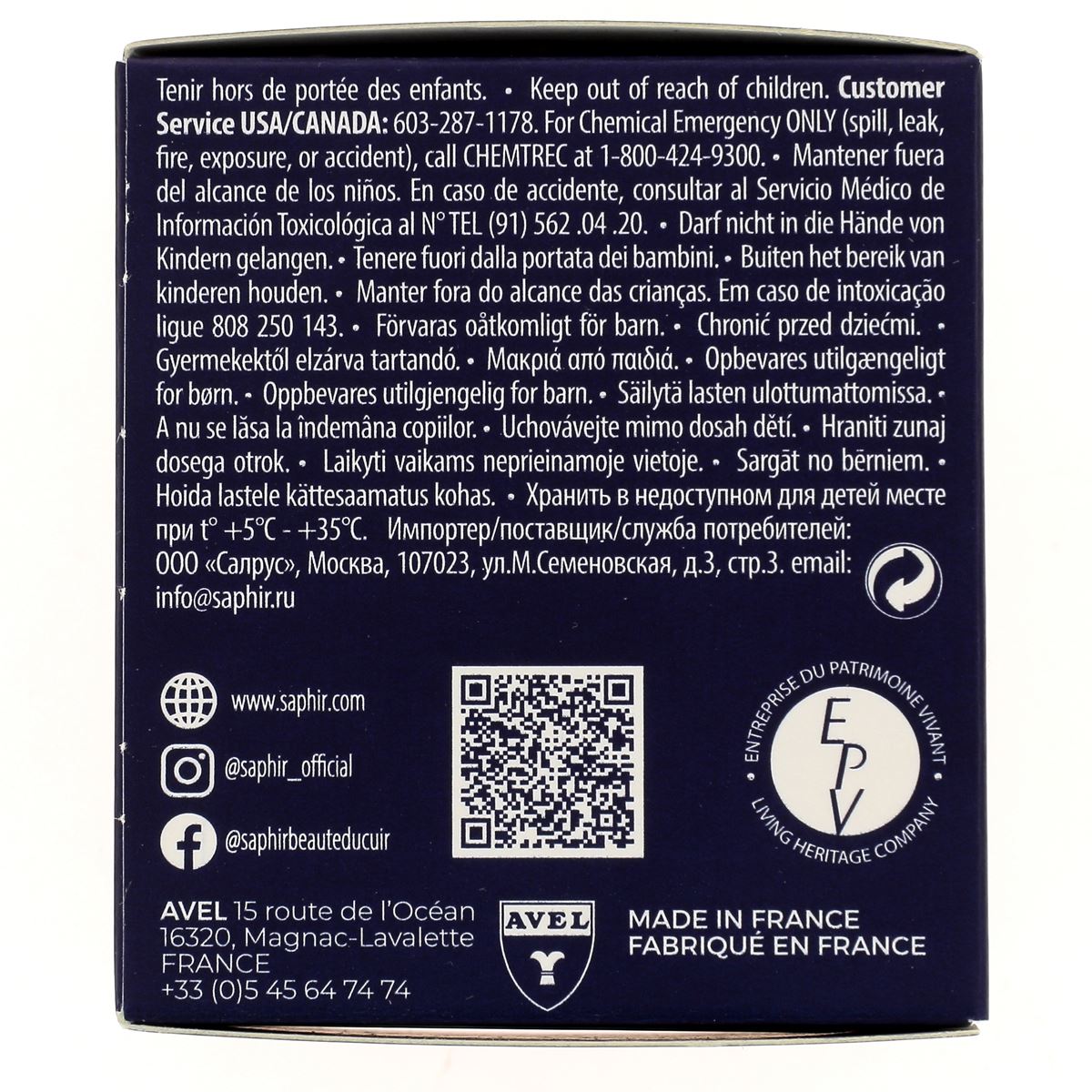 Rénovateur pour cuir Saphir 50 ml avec chamoisine, produit d'entretien pour cuir, flacon et chiffon de nettoyage visibles.