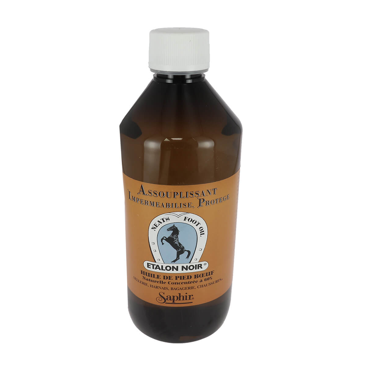Assouplissant pour cuir à l'huile de pied de bœuf Saphir, produit d'entretien du cuir, bouteille de 500 ml.