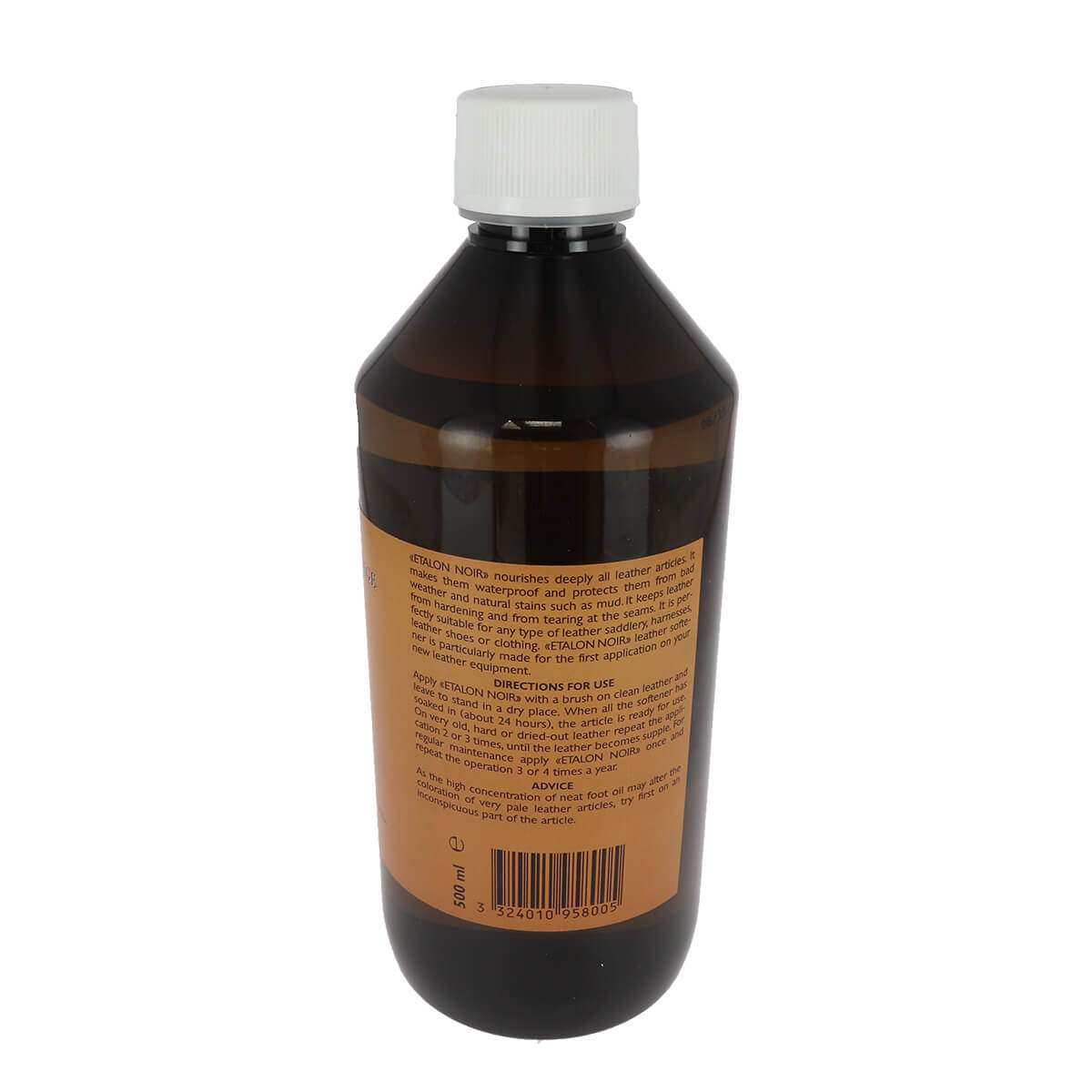 Assouplissant Saphir à l'huile de pied de bœuf pour cuir, flacon de 500ml, pour l'entretien et la souplesse du cuir.