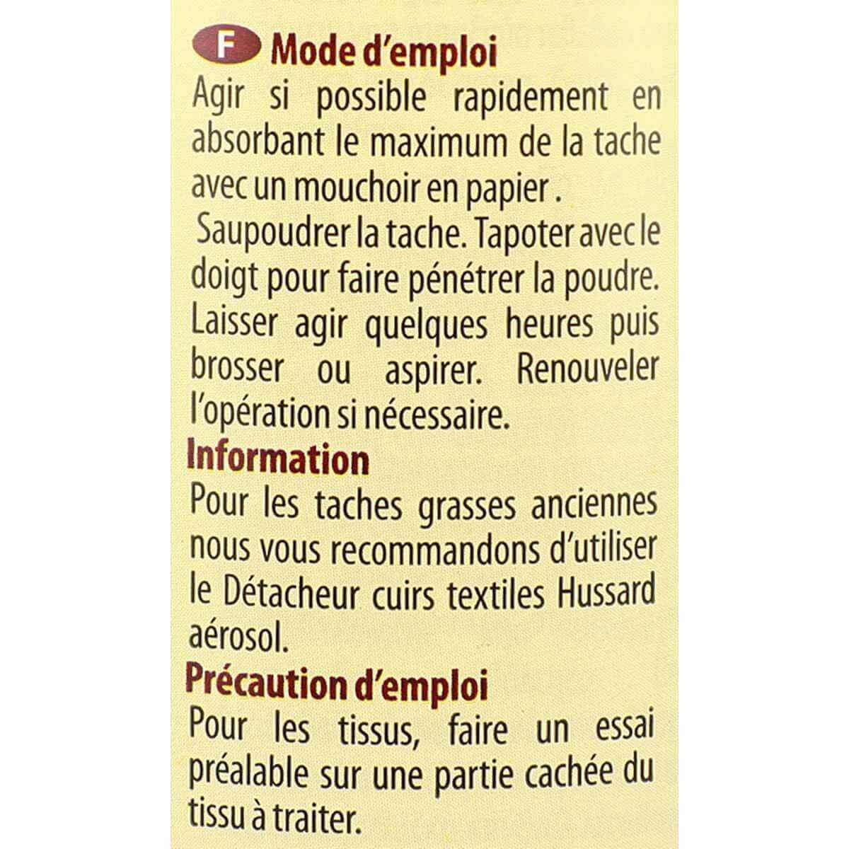 Détacheur Terre de Sommières Avel Hussard pour cuir, 200 g, poudre blanche pour nettoyage et détachage de vêtements.