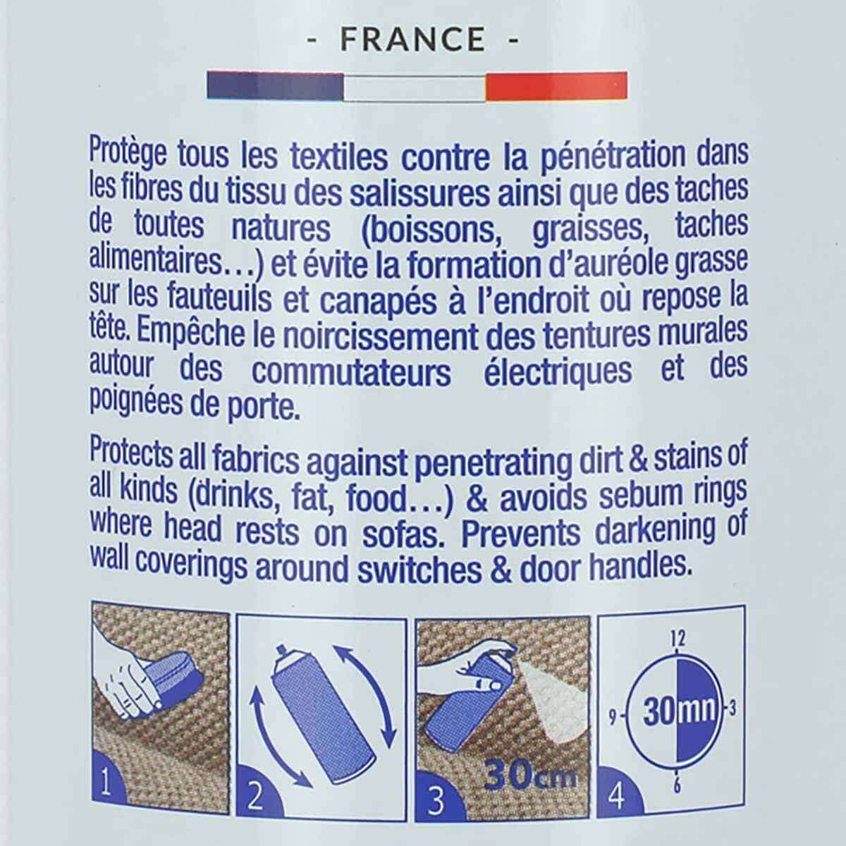 Aérosol imperméabilisant spécial textiles anti-taches Avel, 400 ml, pour l'entretien et la protection des textiles.