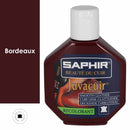 Recolorant pour cuir Saphir Juvacuir Bordeaux 75 ml, entretien du cuir, flacon avec étiquette bleue et bouchon noir.