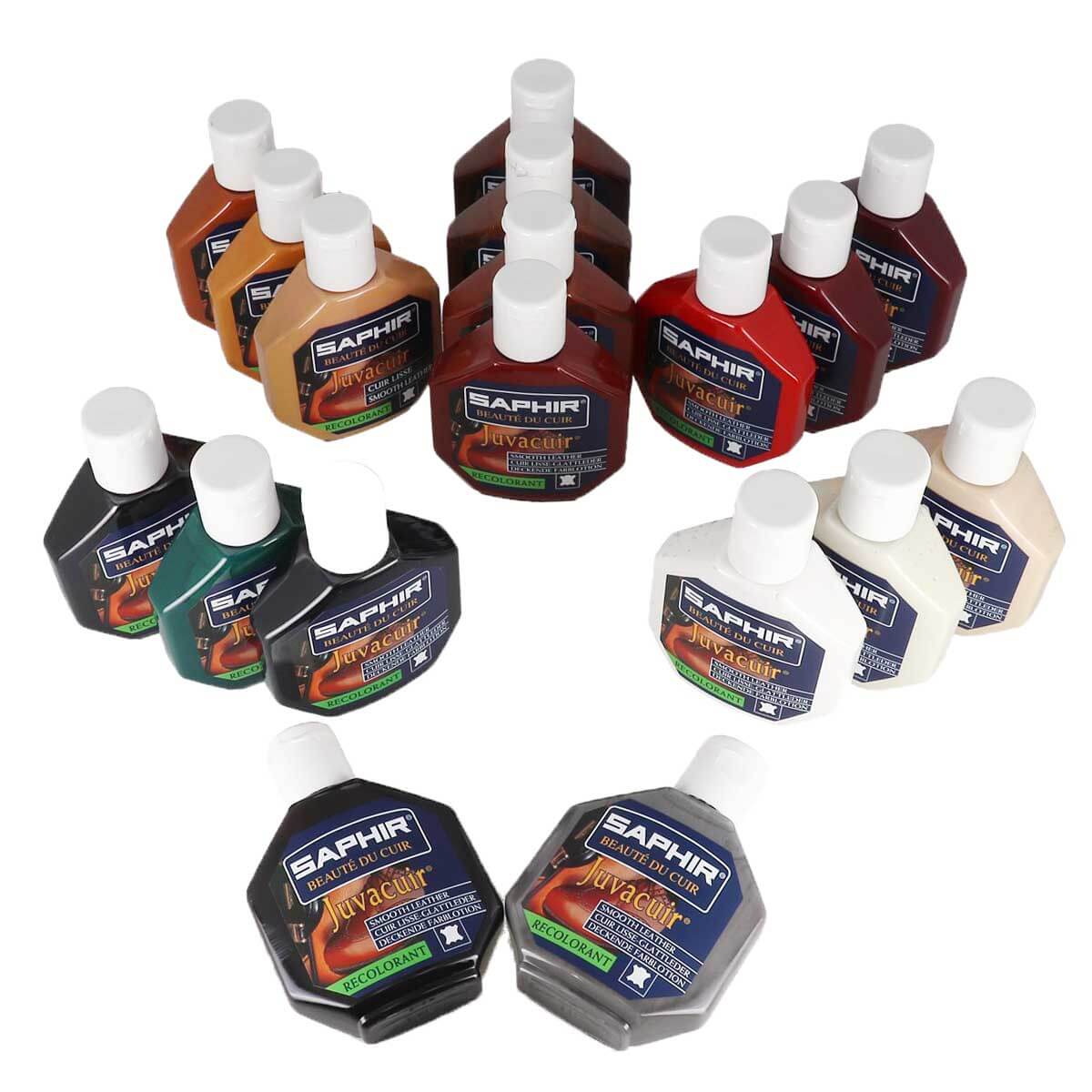 Recolorant pour cuir Saphir Juvacuir 75 ml couleur marron moyen, crème d'entretien pour le cuir, image de produit.