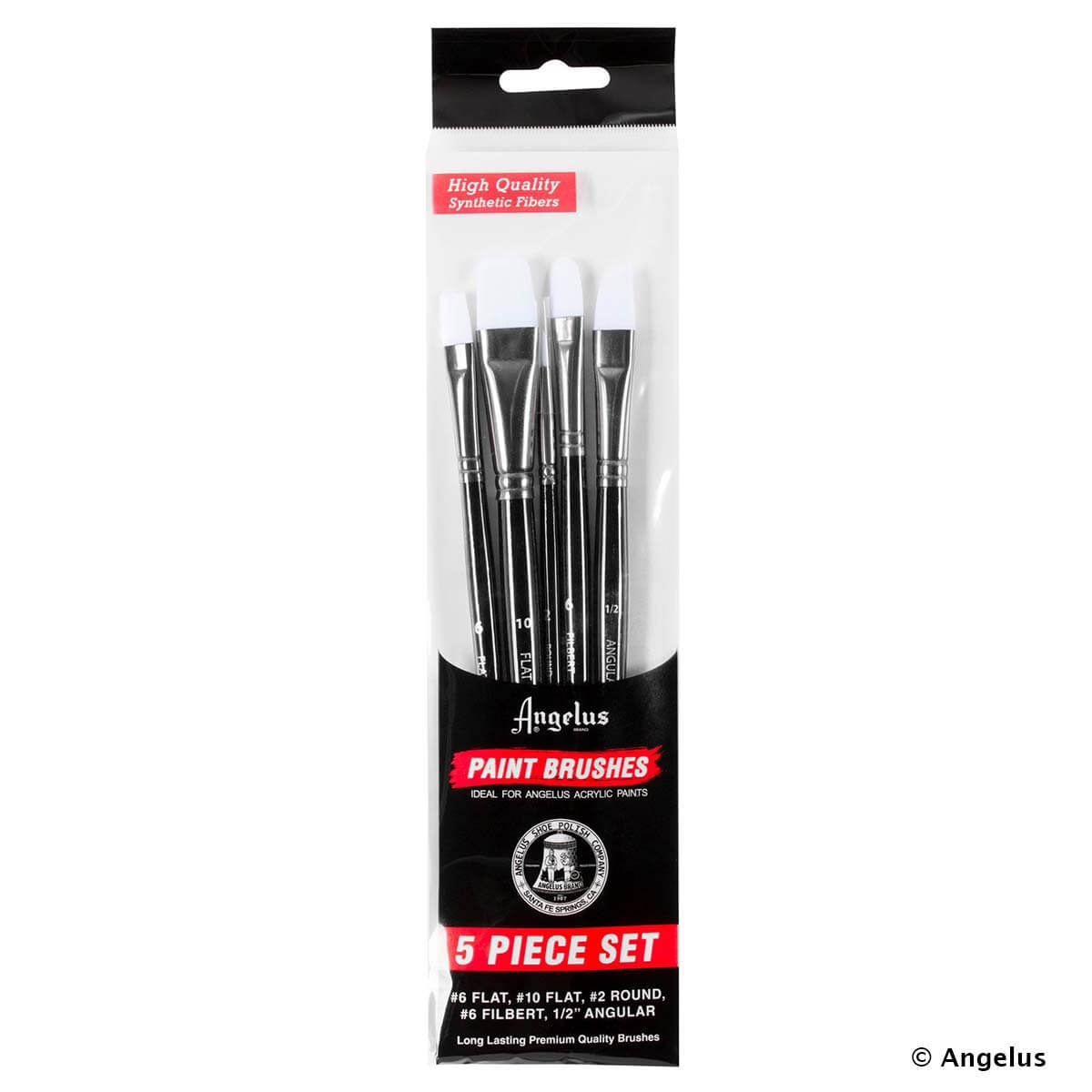 Ensemble de 5 pinceaux Angelus pour la peinture et la teinture, avec poils fins et manche en bois, idéal pour les détails.