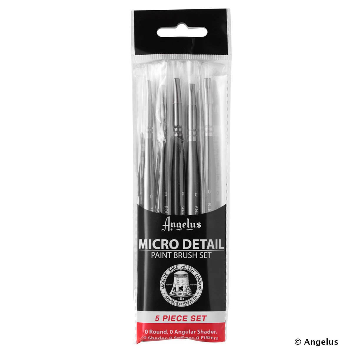 Set de 5 pinceaux micro-détails Angelus pour la peinture et la teinture, idéal pour les travaux précis et fins.
