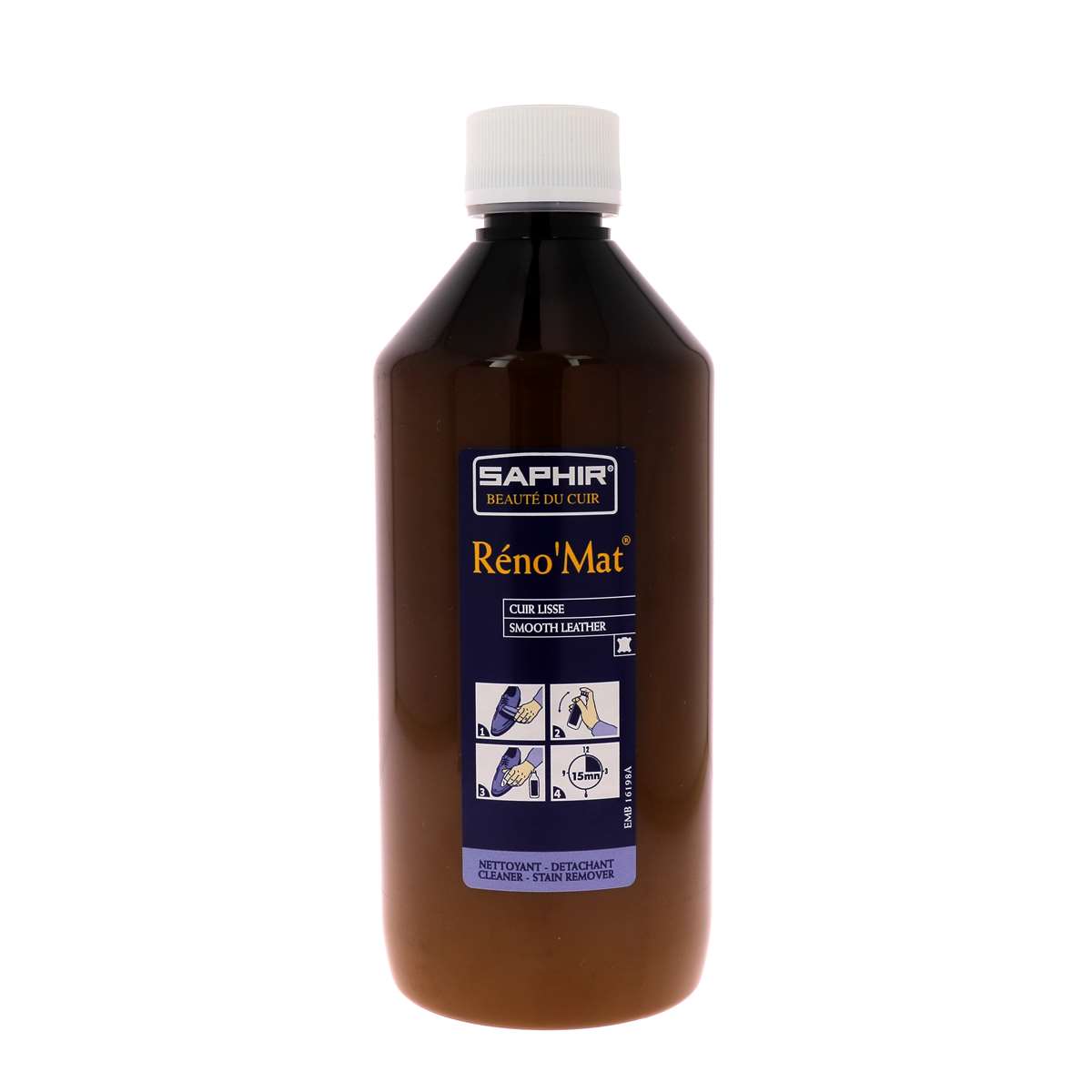 Nettoyant et détacheur pour cuir Saphir Réno'Mat, produit d'entretien du cuir pour nettoyage en profondeur et détachage.