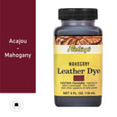 Teinture pour cuir Fiebing's Leather Dye Acajou, 118ml, en bouteille avec bouchon, couleur marron mahogany, pour cuir et accessoires.
