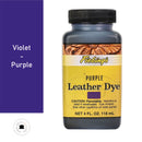 Teinture pour cuir Fiebing's Leather dye 118ml en violet, bouteille de teinture pour cuir souple et durable.