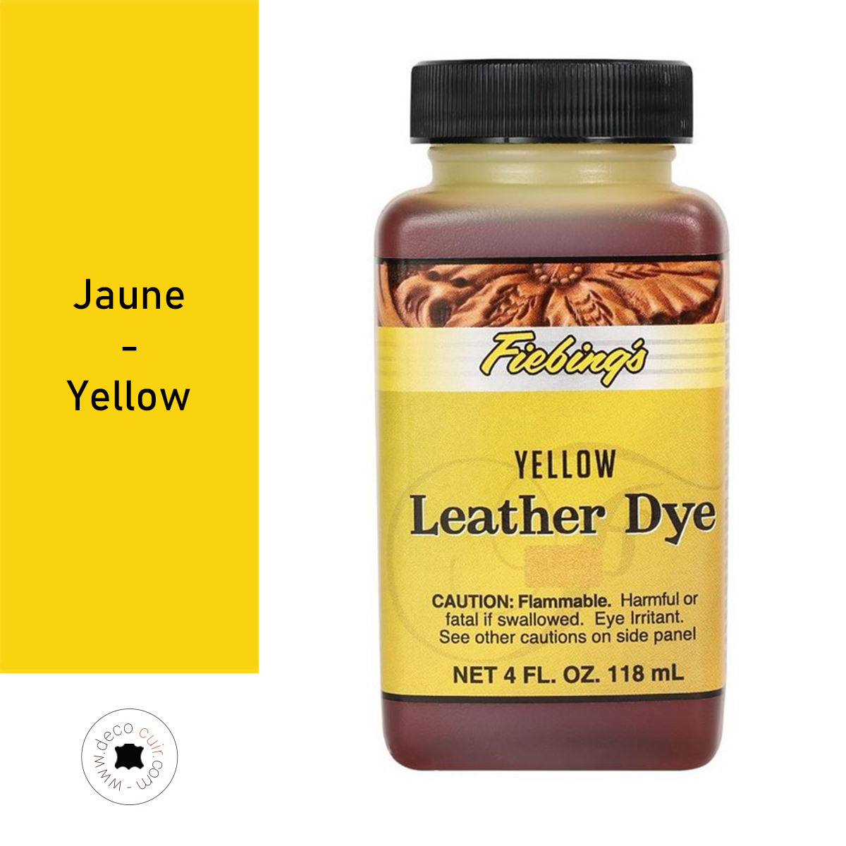 Teinture pour cuir Fiebing's Leather dye jaune, flacon de 118ml, peinture pour cuir de haute qualité, teintures et peintures.