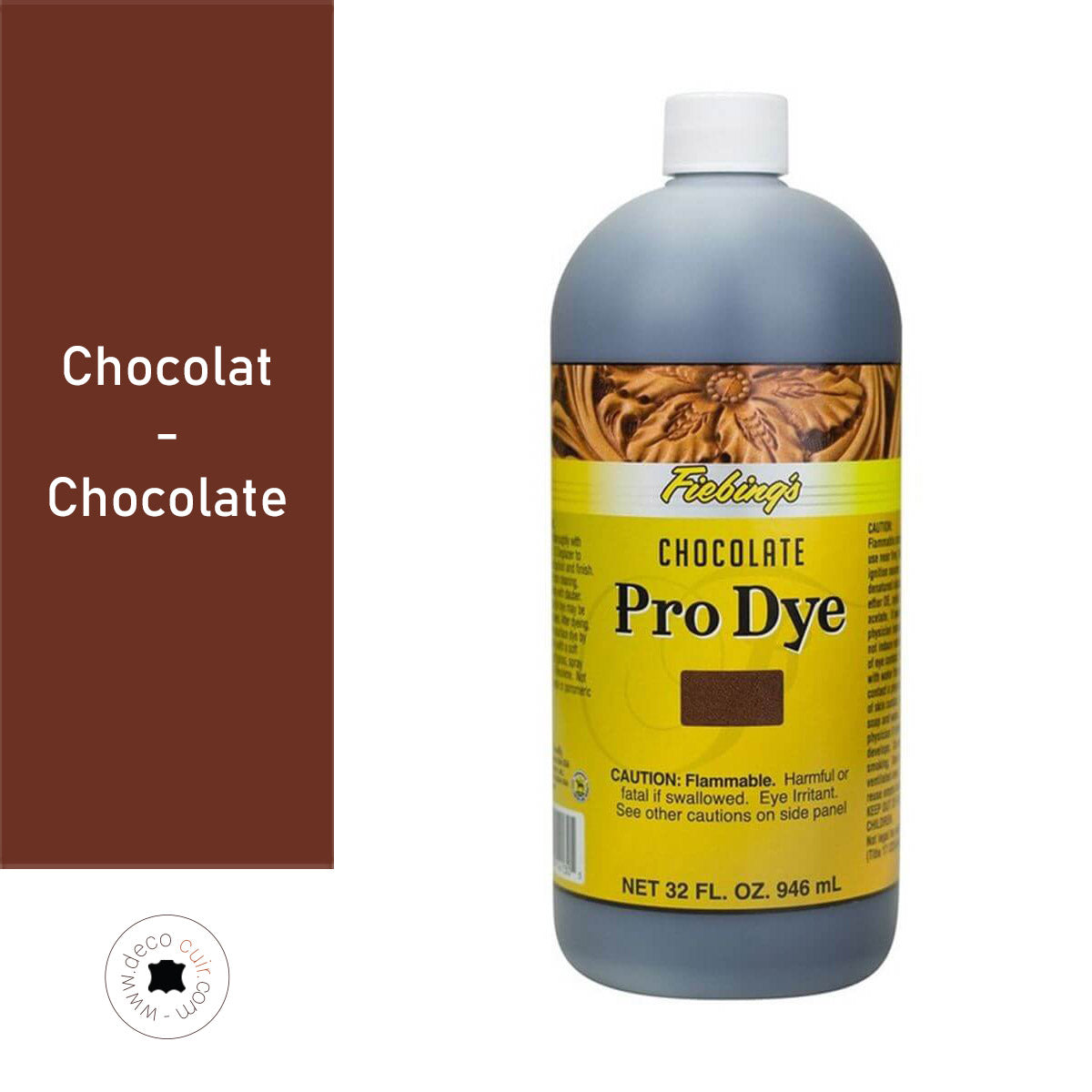 Teinture à l'huile Fiebing's Pro Dye couleur chocolat, flacon de 936 ml, pour cuir et projets artisanaux.