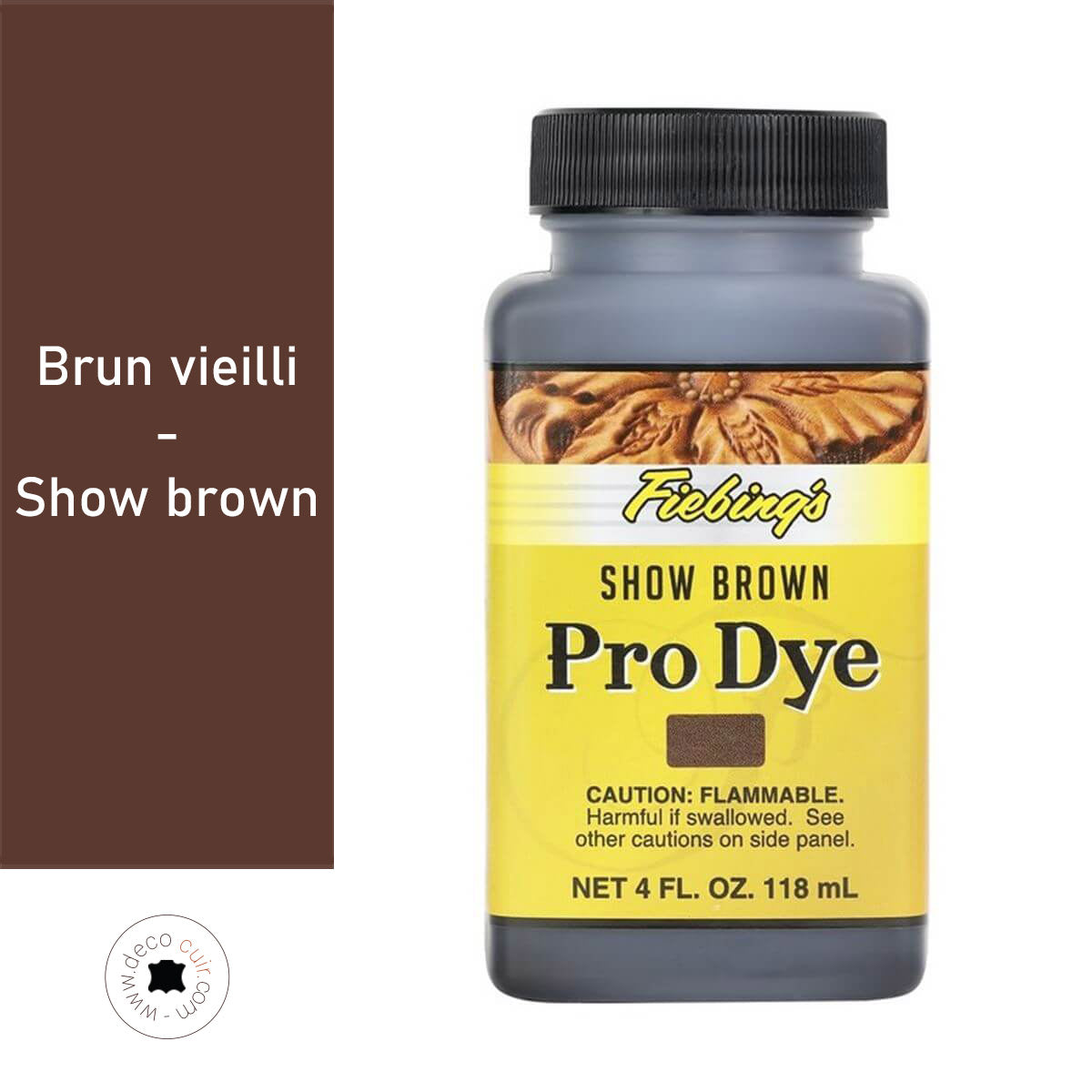 Teinture à l'huile Fiebing's Pro Dye Brun Vieilli, peinture pour cuir, 118 ml, couleur brun foncé et vieilli
