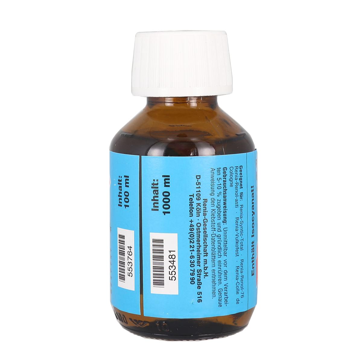 Durcisseur HARTER C pour colle Renia pour cuir, solvanté, utilisé avec colle neoprene Renia, image montrant le produit en flacon.