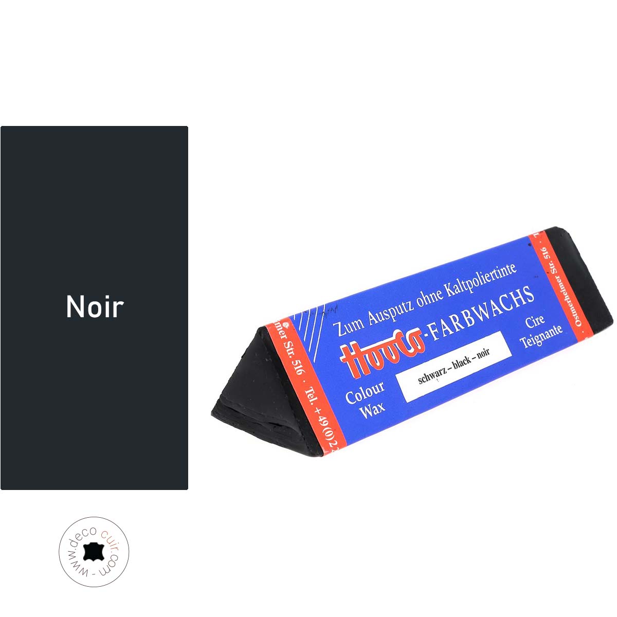 Cire teignante pour cuir noir de la marque Hooco, utilisée pour l'entretien et la restauration du cuir.