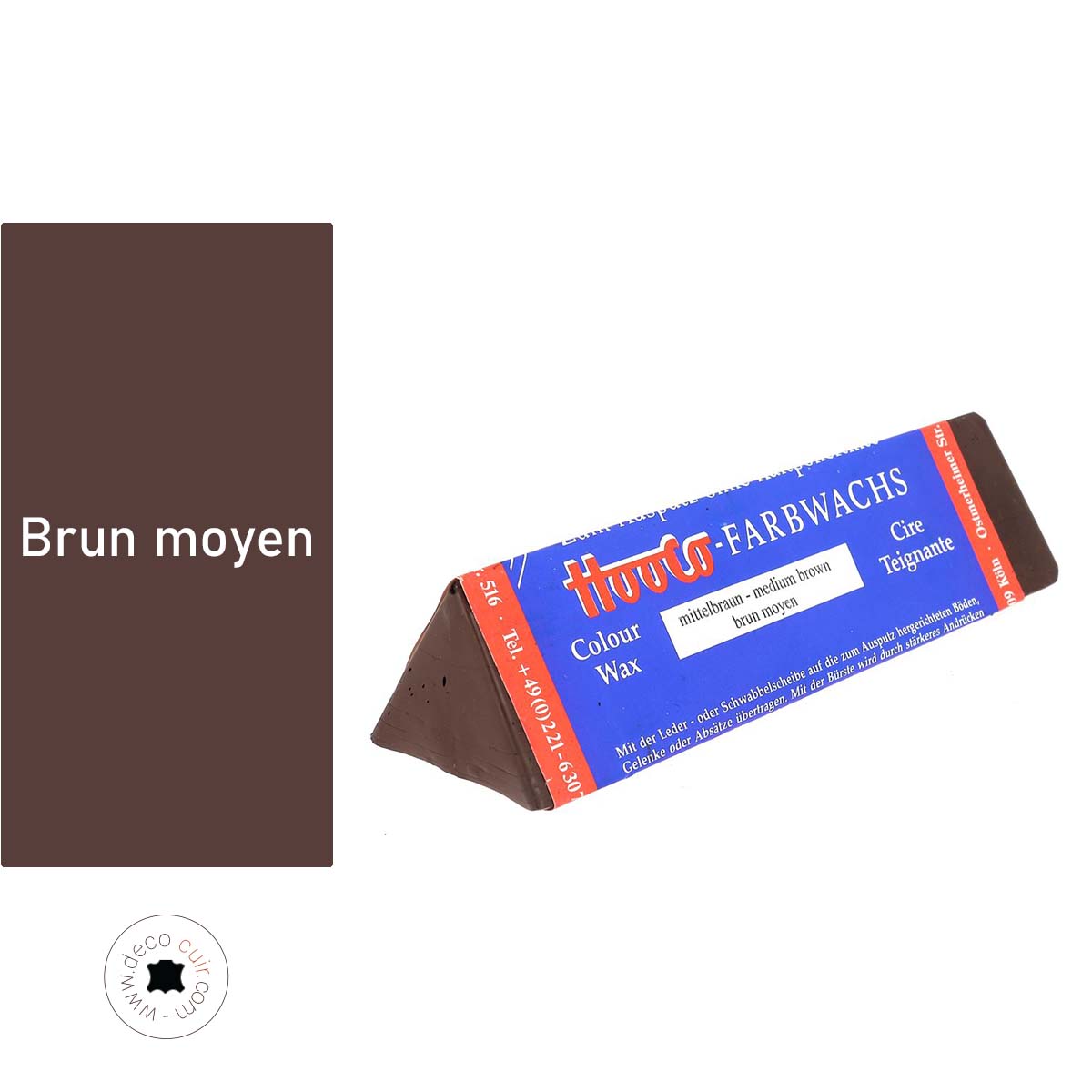 Cire teignante pour cuir Hooco brun moyen, produit d'entretien pour restaurer la couleur et la brillance du cuir.