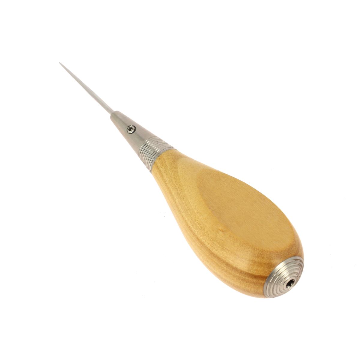 Alêne ronde de 2 mm Jérôme David pour outils, visible en cuivre citronnier de Ceylan, zoom sur la surface de l'outil.