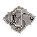 Boucle de ceinturon YAO en argent vieilli, 40 mm, en bouclerie avec motif dragon, pour accessoire de mode.