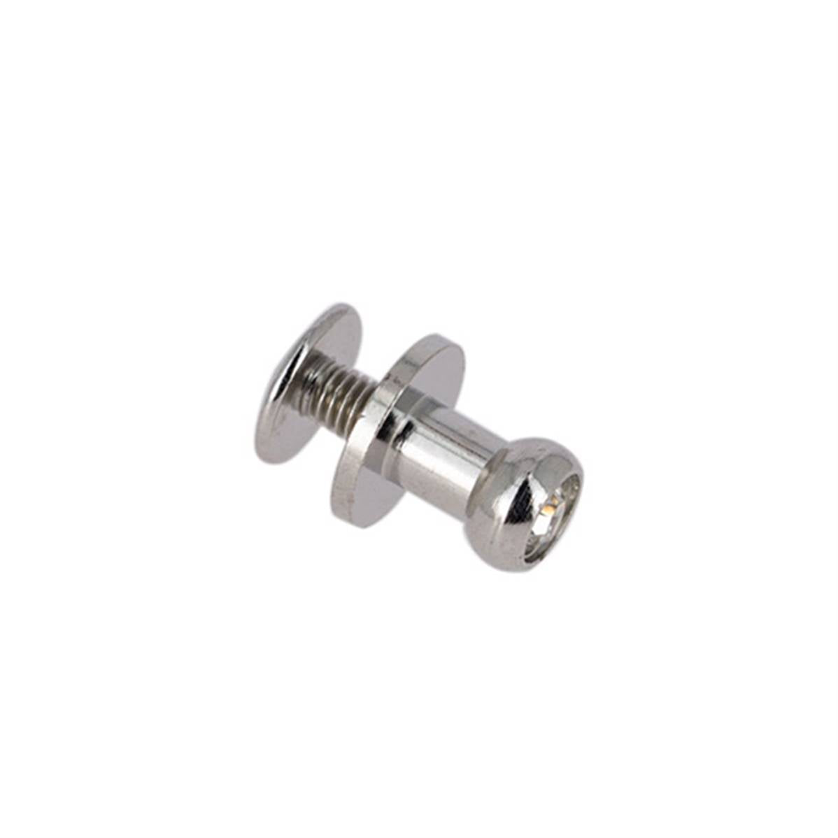 Bouton de col à vis T4 avec strass, nickelé, accessoire de mode avec vis de 3x5mm, finition élégante et brillante.