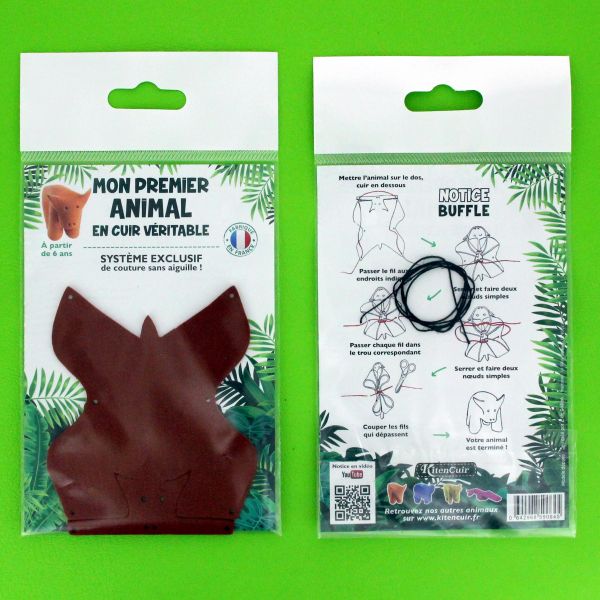 Kit DIY KitenCuir en cuir de buffle, vue face et dos, pour création artisanale de bourse ou accessoire en cuir.