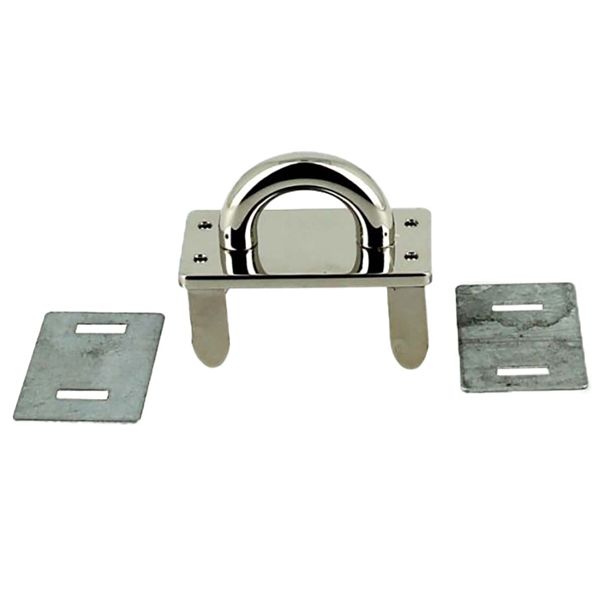 Cavalier pour mousqueton en pontet nickelé, accessoire robuste pour fixation sécurisée, image montrant la pièce en métal brillant