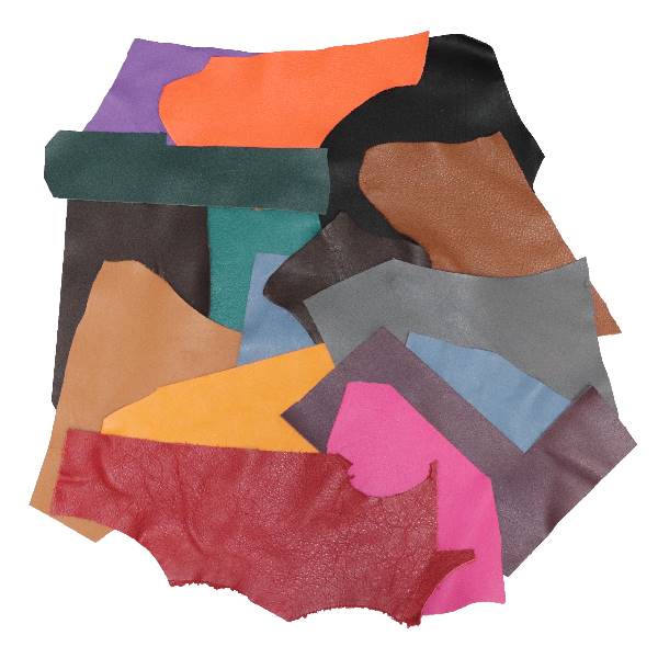 Chutes de cuir Sweet 2 de 500 g de Deco Cuir, morceaux variés pour projet de maroquinerie ou artisanat.