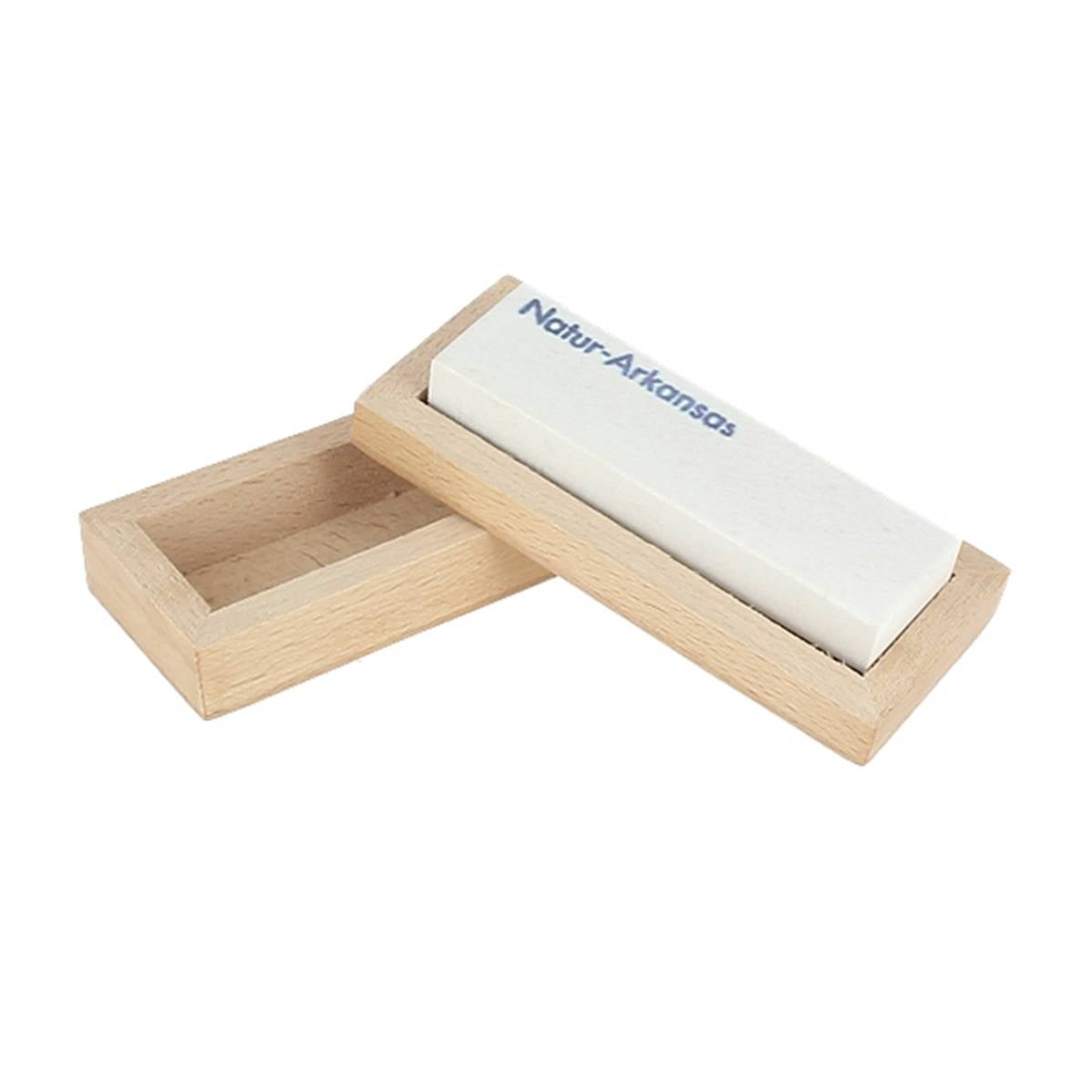 Pierre à affûter Herbertz dans son coffret en bois, outil de finition pour lame, visible avec sa boîte en bois.