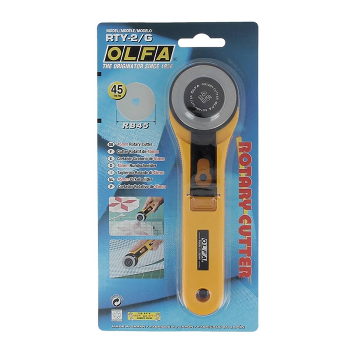 Cutter rotatif Olfa de 45 mm, outil de coupe précis avec lame rotative, modèle RTY-2/G, pour travaux de bricolage et couture.