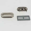 Fermoir tourniquet en nickelé, 40x18 mm, accessoire pour bijoux, visible en gros plan avec détails métalliques.