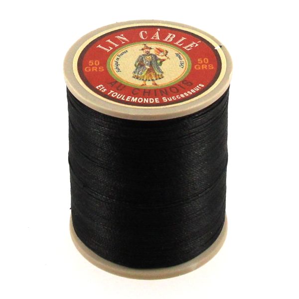Bobine de 250m de fil de lin câblé glacé noir AU CHINOIS, type mercerie, pour couture et travaux manuels.