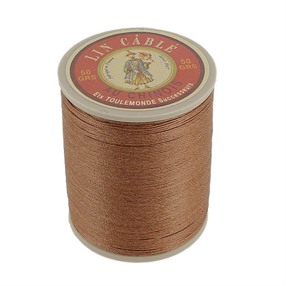 Bobine de 250m de fil de lin câblé glacé AU CHINOIS en bronze 532, parfait pour la mercerie et la couture.
