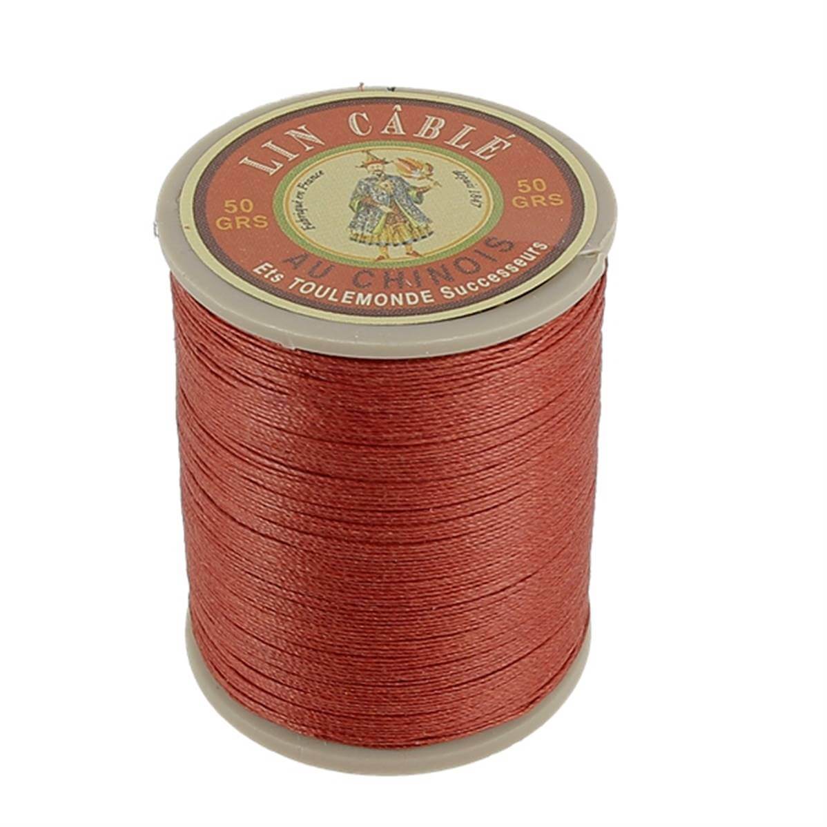 Bobine de 250m de fil de lin câblé glacé AU CHINOIS en cuivre 532, utilisé en mercerie pour couture ou broderie.