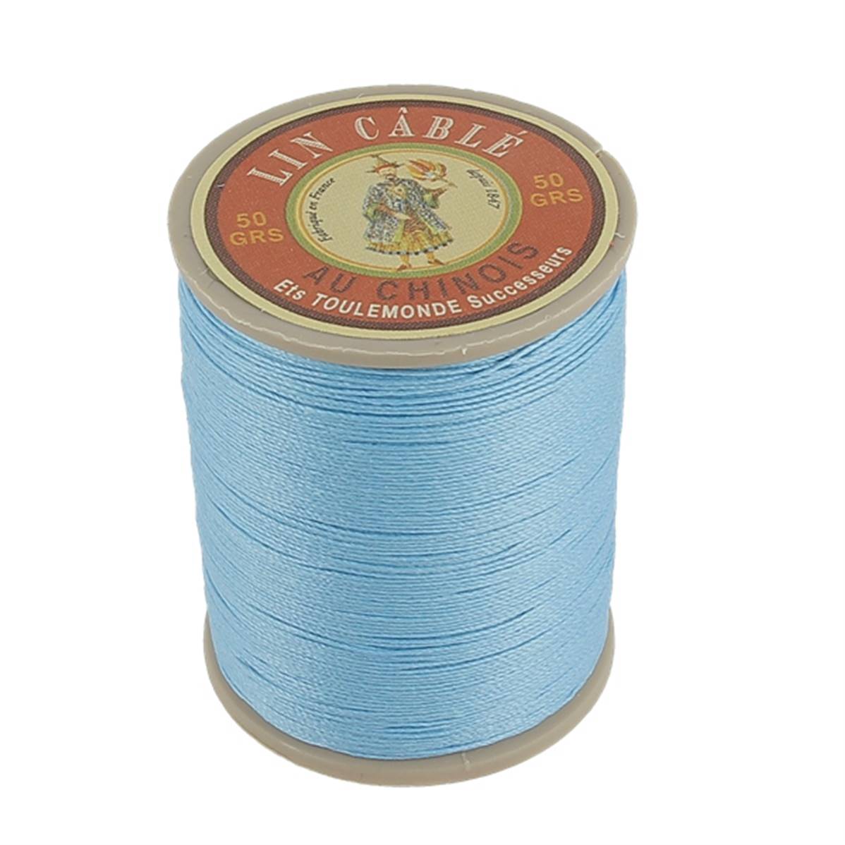 Fil au Chinois, bobine de 250m de fil de lin câblé glacé turquoise 532, idéal pour mercerie et créations textiles.