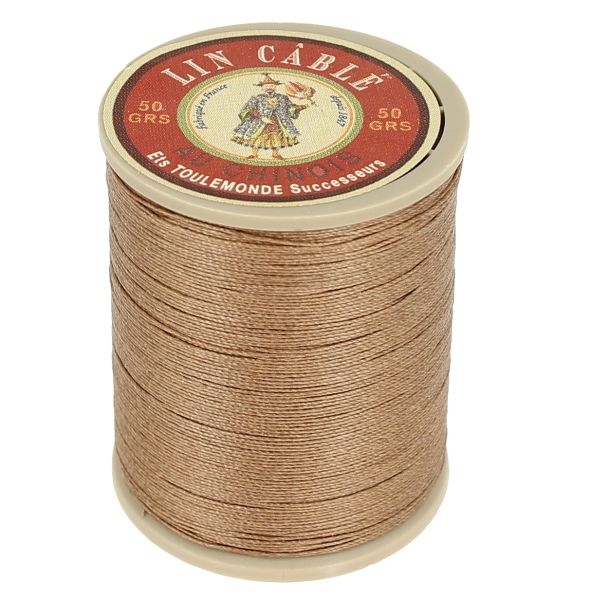 Bobine de 285m de fil de lin câblé glacé AU CHINOIS couleur beige 185, vue verso, pour mercerie et travaux de couture.