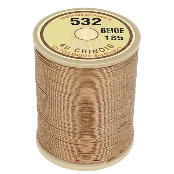 Bobine de 250m de fil de lin câblé glacé AU CHINOIS couleur beige 532, mercerie pour couture et broderie.