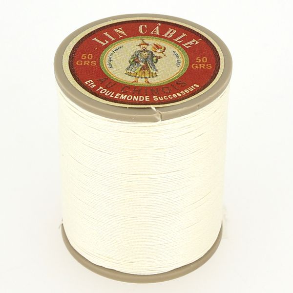 Bobine de 250m de fil de lin câblé glacé AU CHINOIS couleur nature 532, vue verso, pour mercerie et travaux de couture.