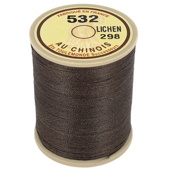 Bobine de 250m de fil de lin câblé glacé AU CHINOIS, couleur Lichen 298, pour mercerie et broderie.