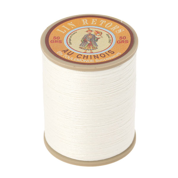 Bobine de 266m de fil de lin AU CHINOIS, retors extra glacé n°24, blanc, pour couture et mercerie.