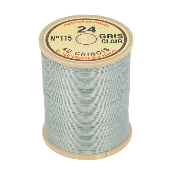 Bobine de 266m de fil de lin AU CHINOIS n°24, mercerie, couleur gris clair, retors, extra glacé, pour couture et broderie